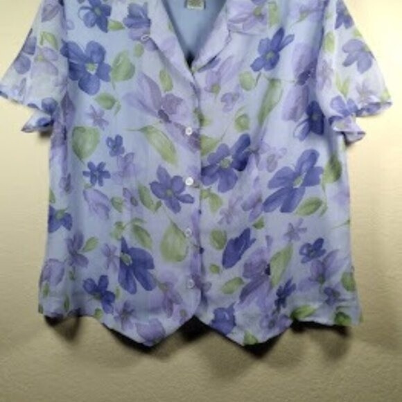 Style & Co. Collection Floral Short Sleeve Light Blue Button Up Top Size 12P - Picture 5 of 15